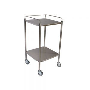 Small size dressing trolley. Stainless steel frame and s/s shelves.
