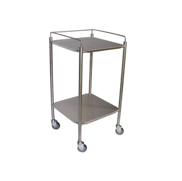 Small size dressing trolley. Stainless steel frame and s/s shelves.