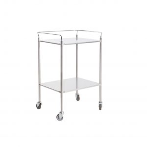 Medium size dressing trolley. Stainless steel frame and s/s shelves.