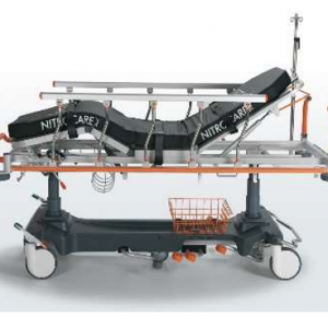 Hydraulic patient stretcher with a 4 part stretcher surface