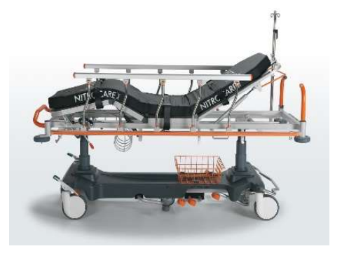 Hydraulic patient stretcher with a 4 part stretcher surface